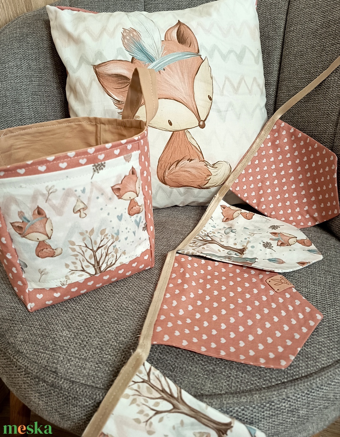 Textil tároló - rókás  - otthon & életmód - babaszoba, gyerekszoba - babaszoba dekoráció - Meska.hu