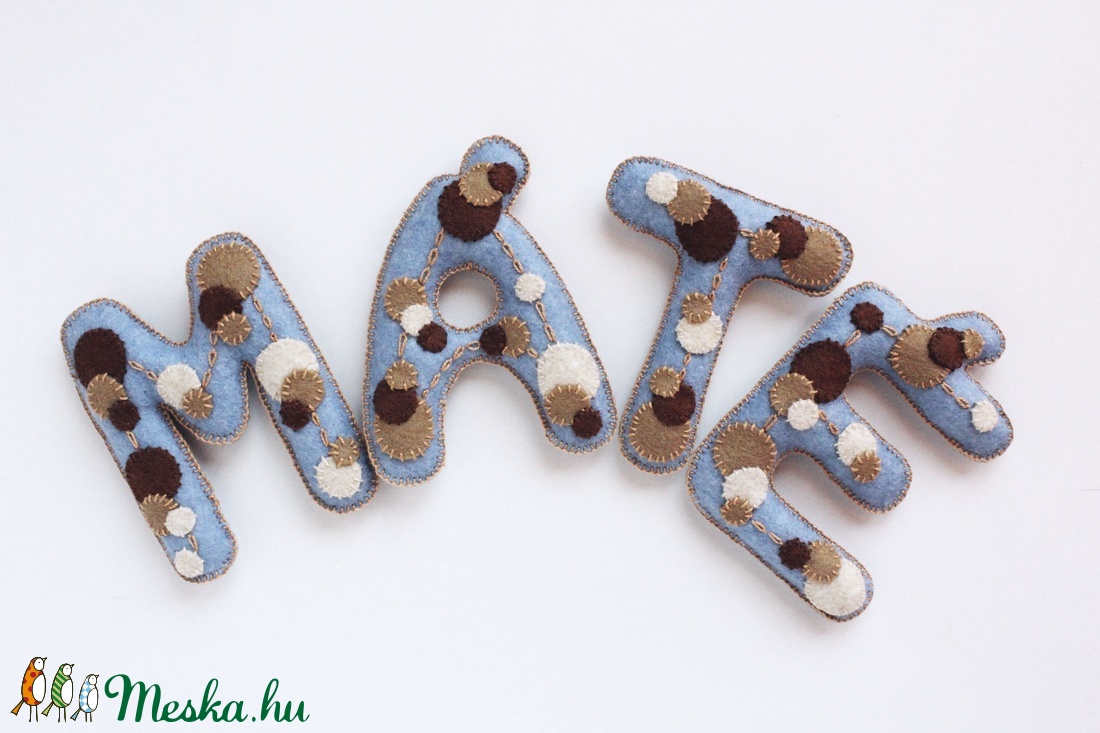 -50% AKCIÓ - MÁTÉ - betűk, bababetűk, név, felirat, filcből, világoskék, barna, beige, bézs -  - Meska.hu