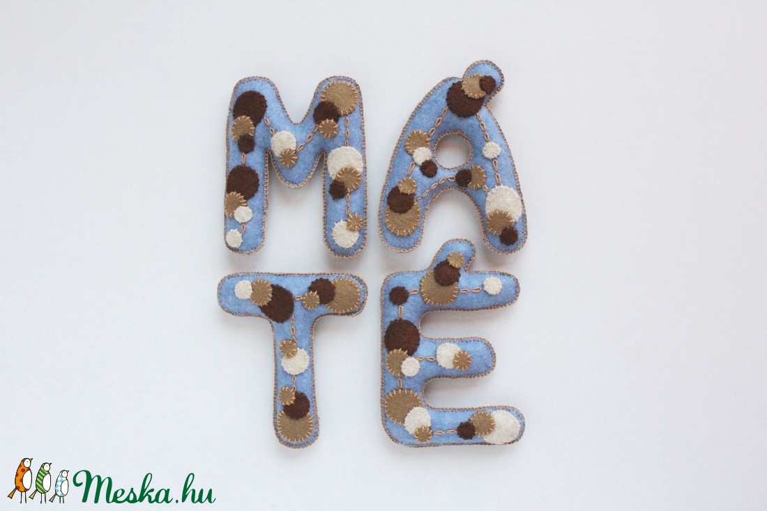-50% AKCIÓ - MÁTÉ - betűk, bababetűk, név, felirat, filcből, világoskék, barna, beige, bézs -  - Meska.hu