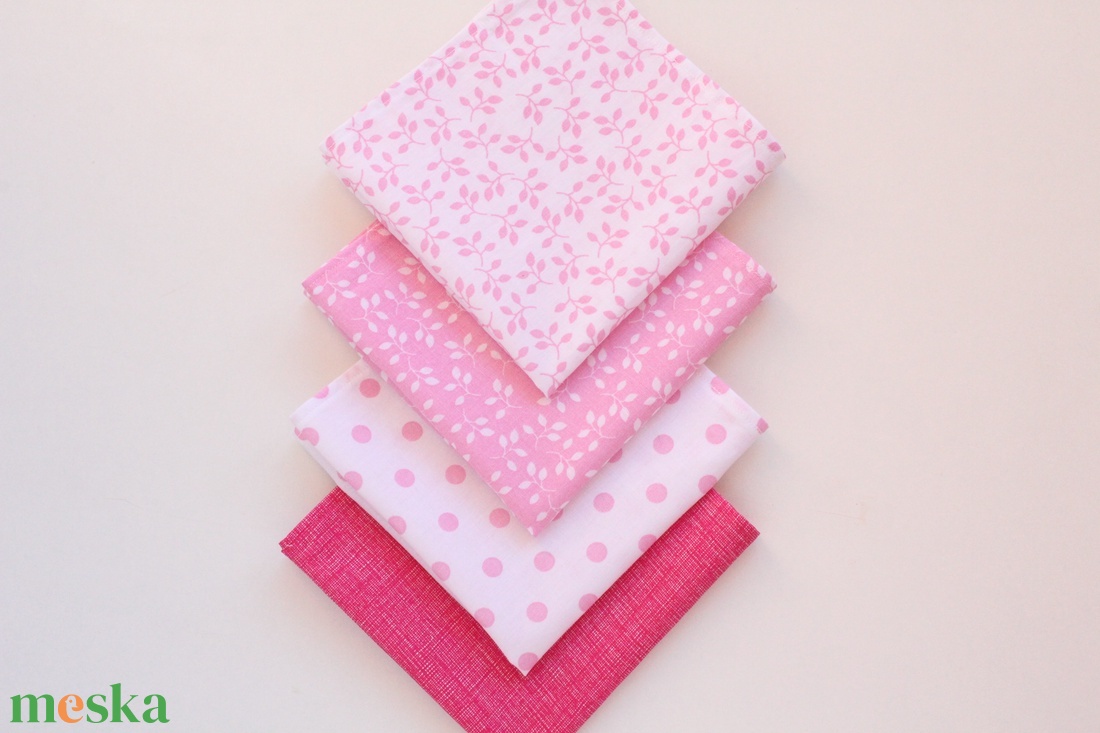 4 db textil szalvéta, 100% pamutvászon - romantikus, világos rózsaszín, sötét rózsaszín, pöttyös, leveles - otthon & életmód - konyhafelszerelés, tálalás - Meska.hu