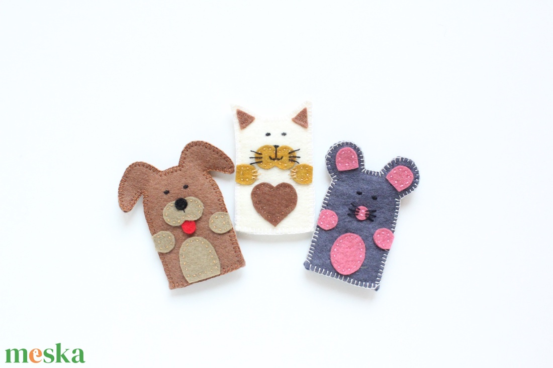 3 db ujjbáb - kutya, cica, egér gyapjúfilc ujjbábok - játék & sport - bábok - ujjbáb - Meska.hu