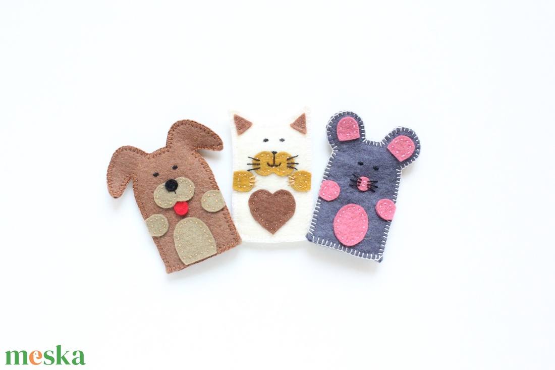 3 db ujjbáb - kutya, cica, egér gyapjúfilc ujjbábok - játék & sport - bábok - ujjbáb - Meska.hu