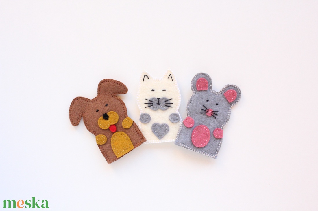 3 db ujjbáb - kutya, cica, egér gyapjúfilc ujjbábok - játék & sport - bábok - ujjbáb - Meska.hu