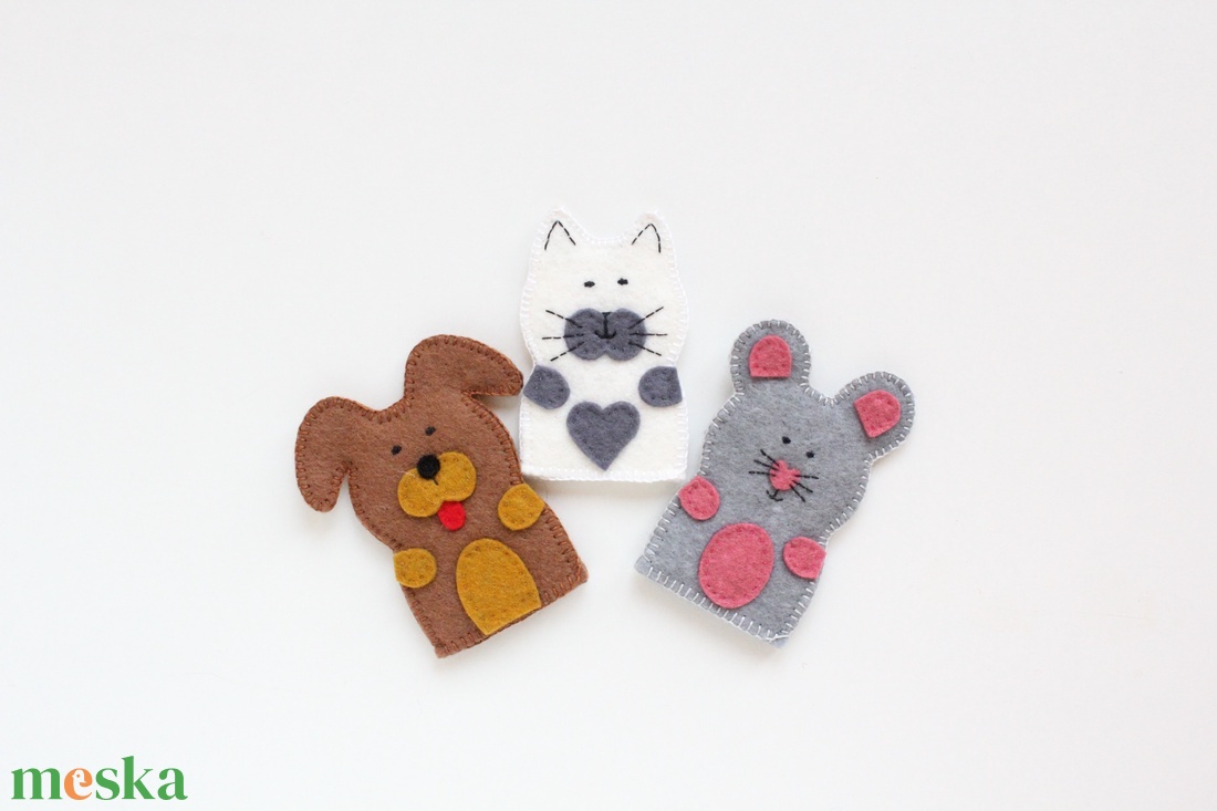 3 db ujjbáb - kutya, cica, egér gyapjúfilc ujjbábok - játék & sport - bábok - ujjbáb - Meska.hu