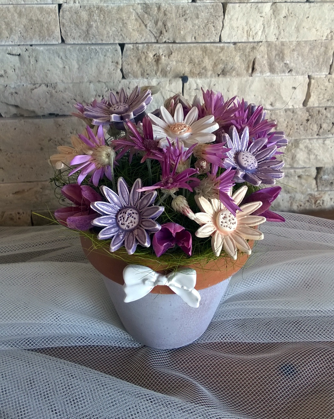 AKCIÓS!Szeretettel! Kerámia Virágok  Kaspóban -  - Meska.hu