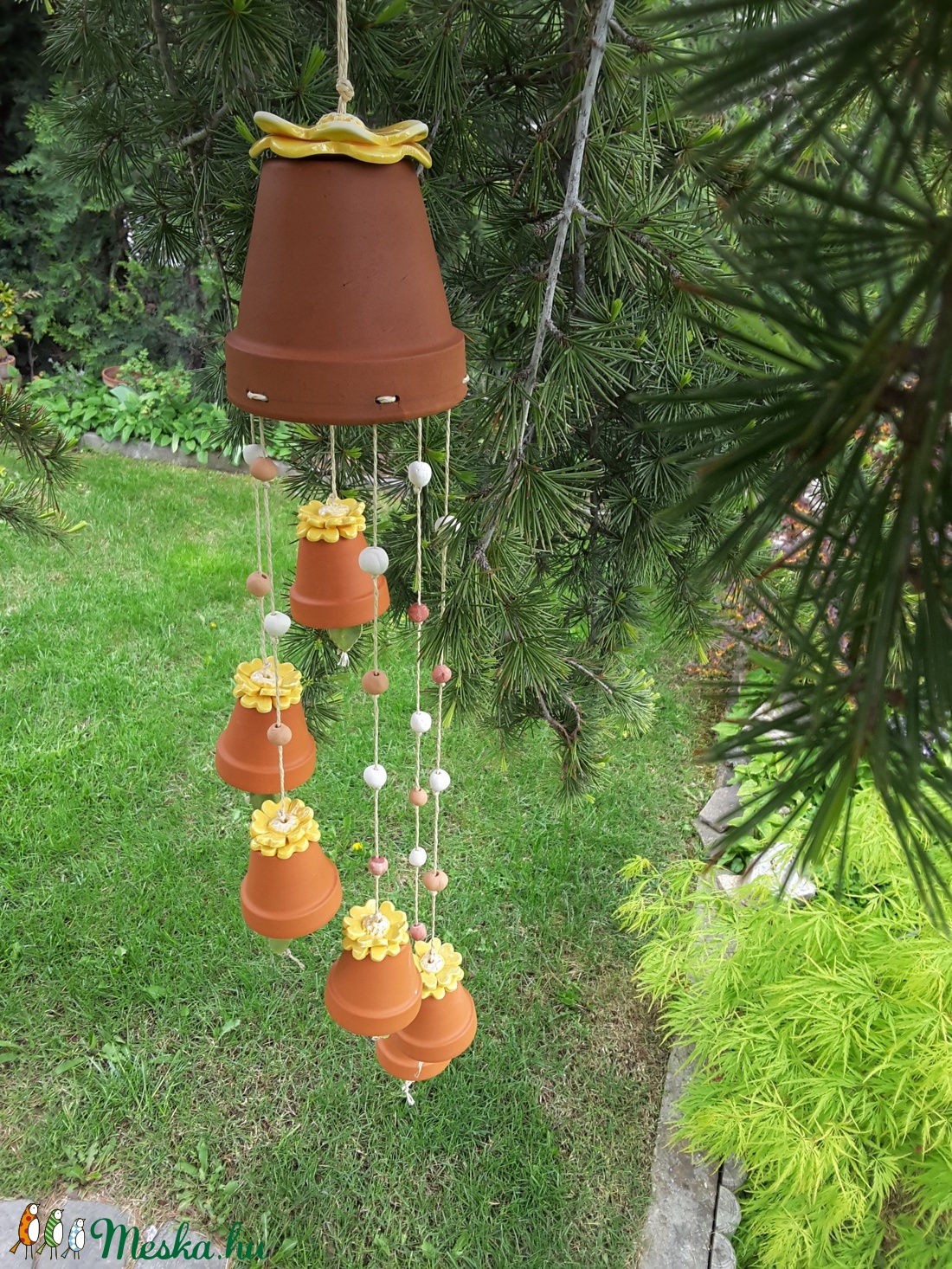 ,Virágos Cserép ZeneKerámia Szélcsengő  -  - Meska.hu