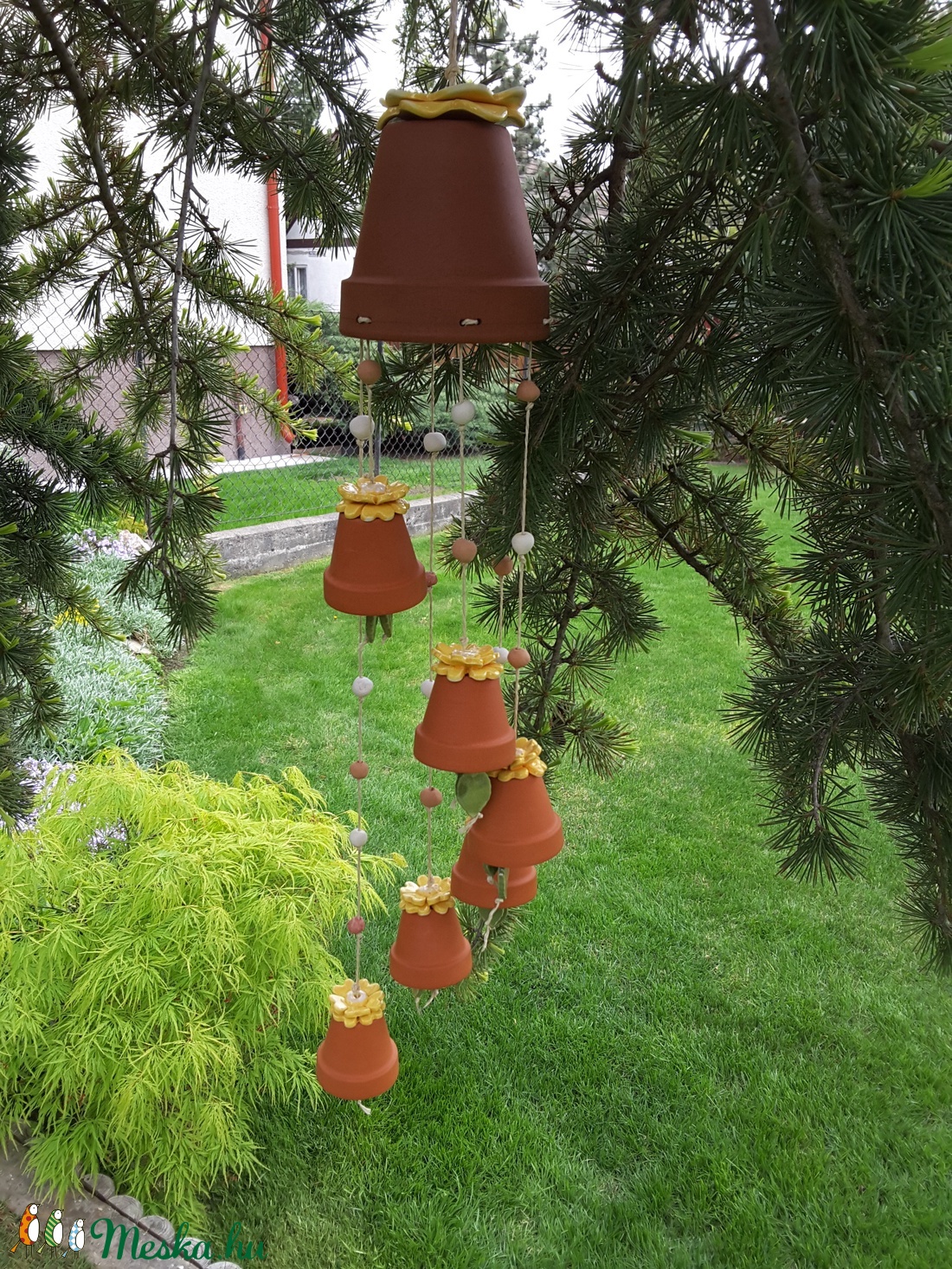 ,Virágos Cserép ZeneKerámia Szélcsengő  -  - Meska.hu