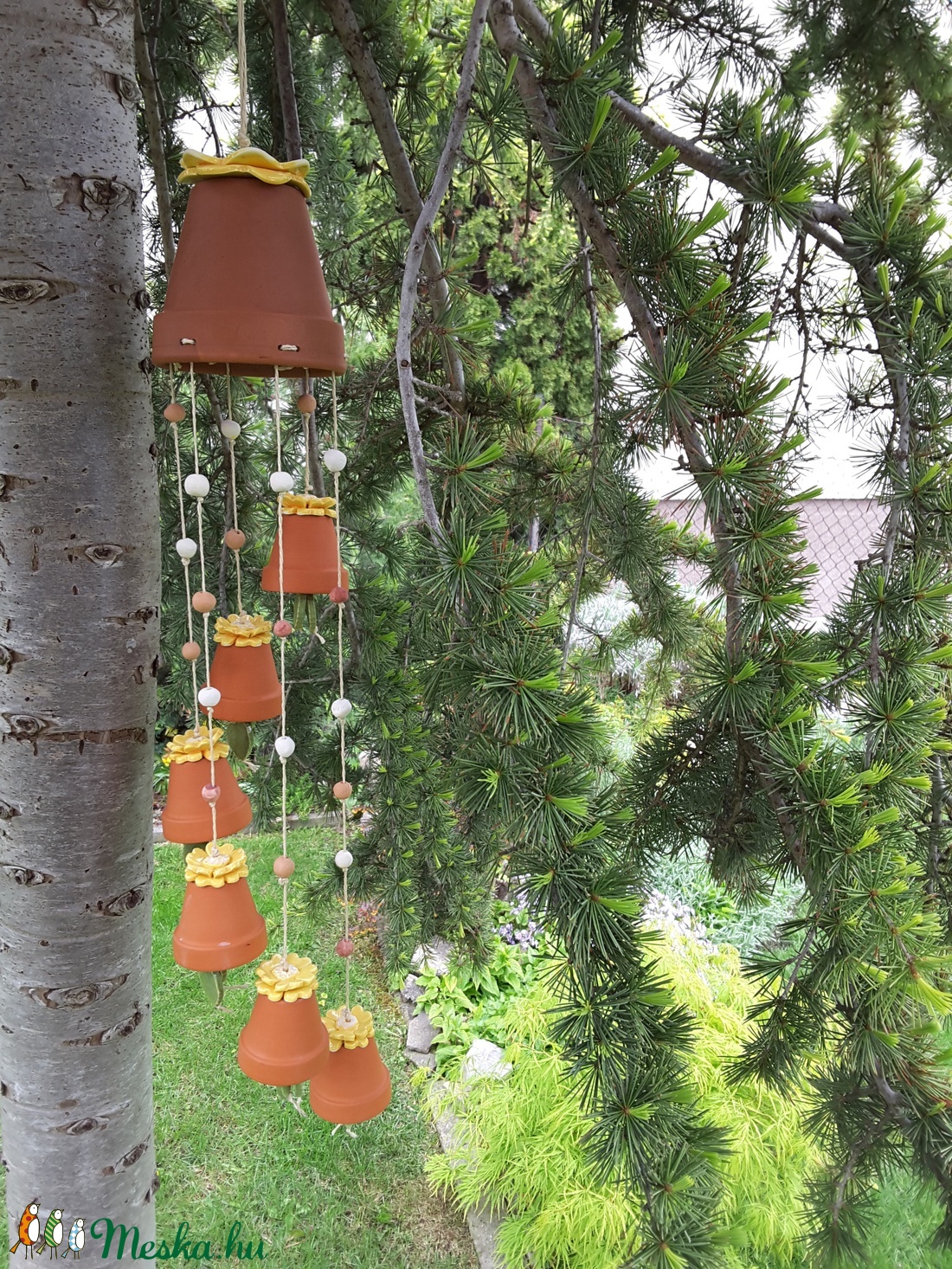 ,Virágos Cserép ZeneKerámia Szélcsengő  -  - Meska.hu