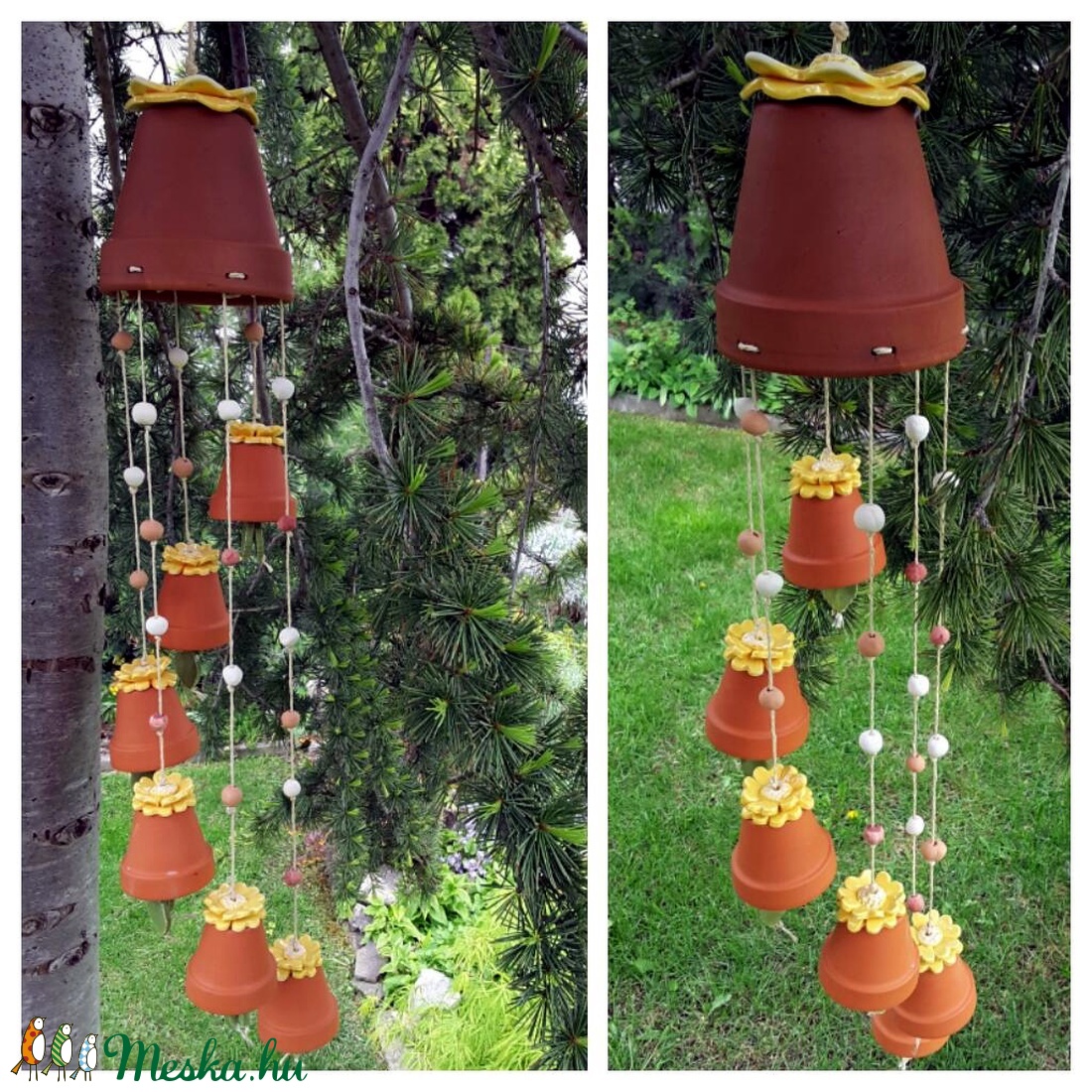 ,Virágos Cserép ZeneKerámia Szélcsengő  -  - Meska.hu