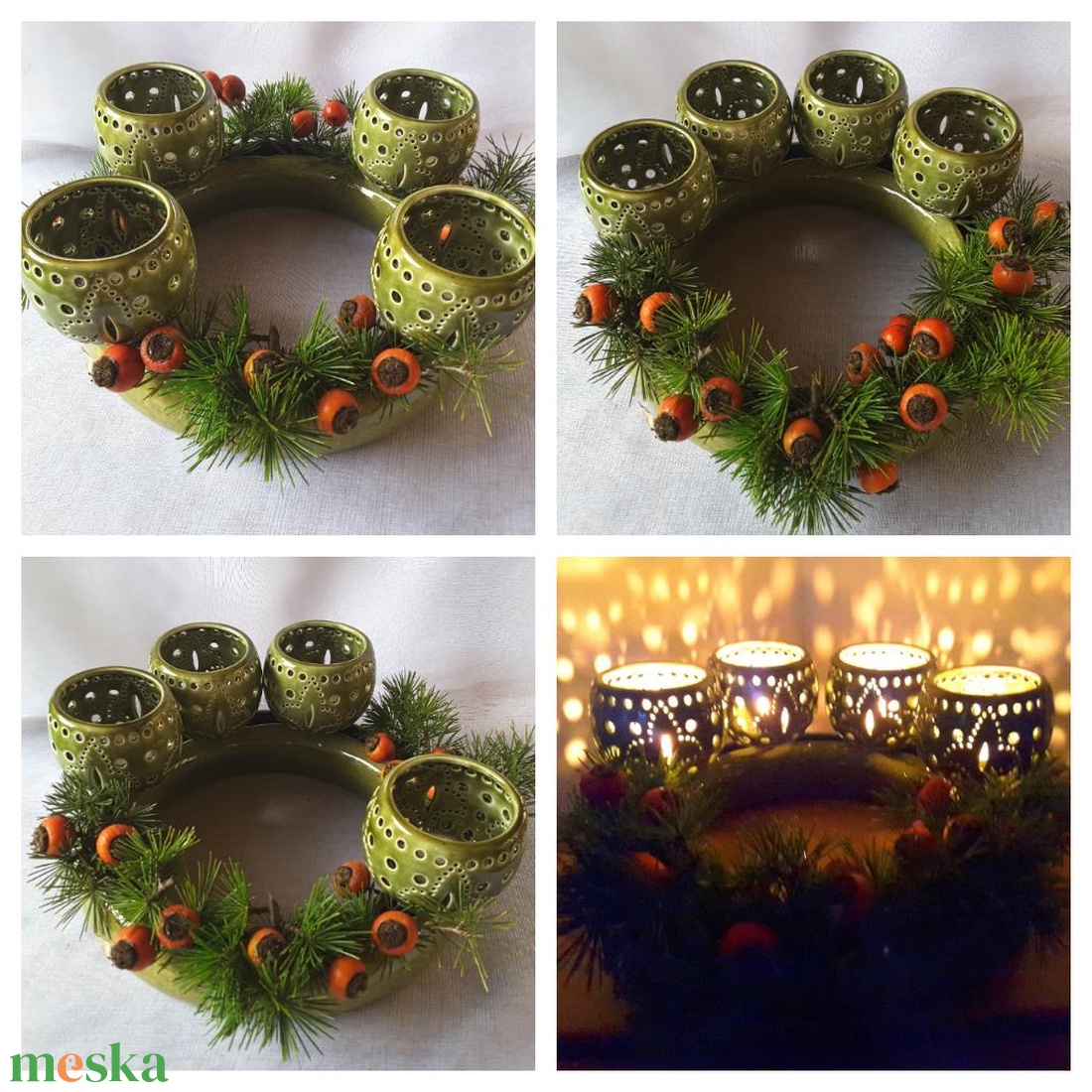 ,Oliva ZöldVariálható Kerámia Adventi Koszorú - karácsony - adventi díszek - adventi koszorú - Meska.hu