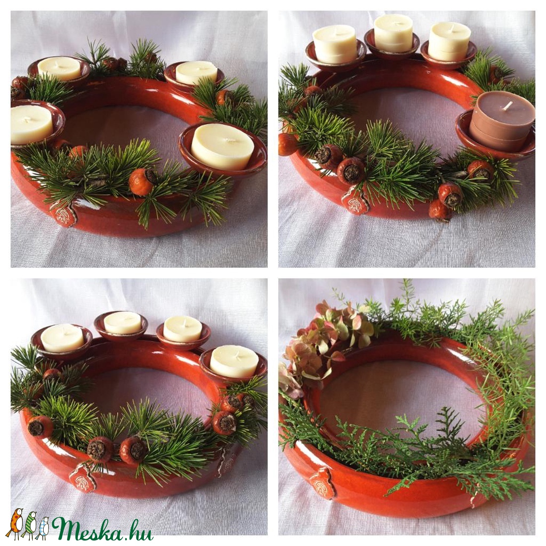 ,Antikolt PirosVariálható Kerámia Adventi Koszorú -  - Meska.hu