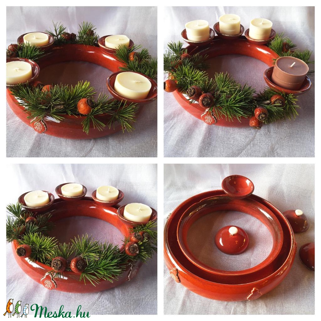 ,Antikolt PirosVariálható Kerámia Adventi Koszorú -  - Meska.hu