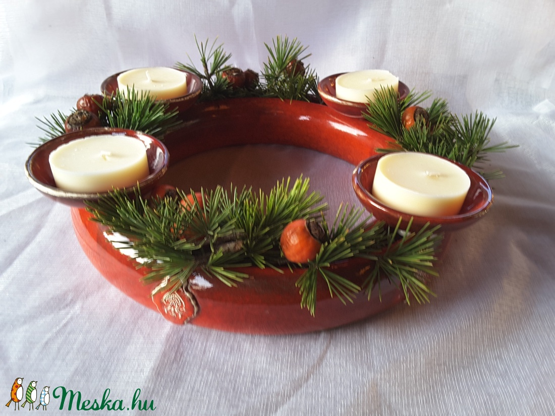 ,Antikolt PirosVariálható Kerámia Adventi Koszorú -  - Meska.hu