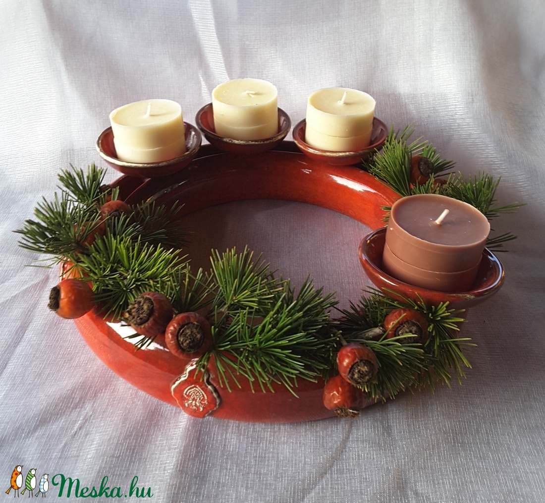 ,Antikolt PirosVariálható Kerámia Adventi Koszorú -  - Meska.hu