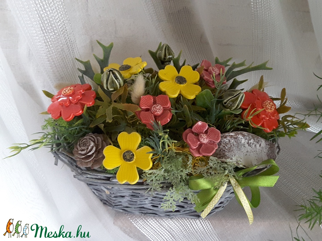 ,Színes Virágok Kerámia Virágos Asztaldísz -  - Meska.hu