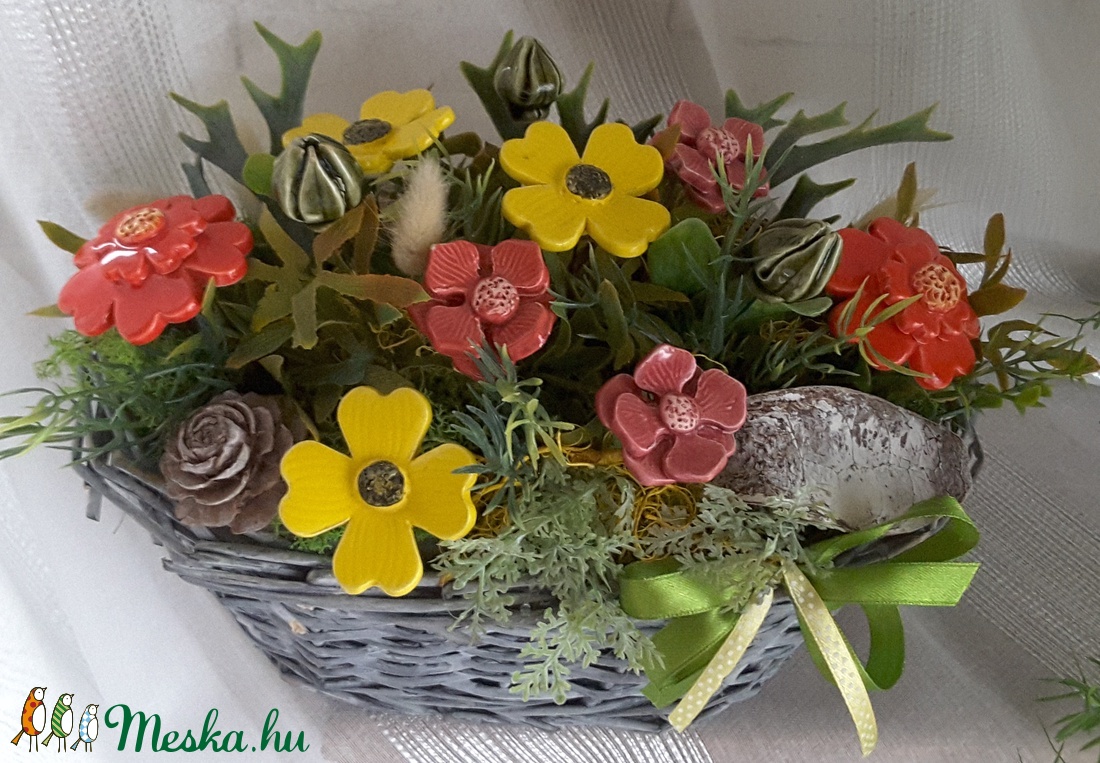 ,Színes Virágok Kerámia Virágos Asztaldísz -  - Meska.hu