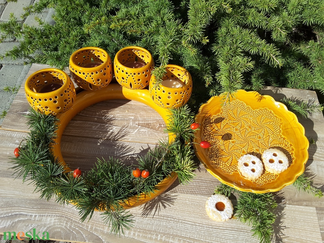 ,MézsárgaVariálható Kerámia Adventi Koszorú - karácsony - adventi díszek - adventi koszorú - Meska.hu