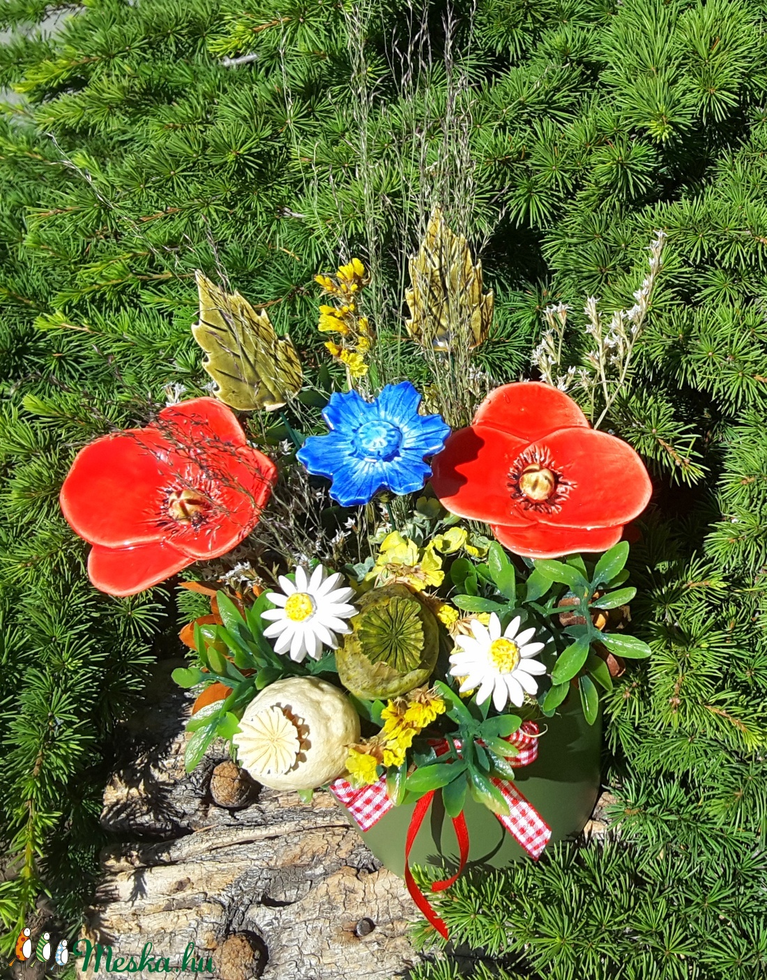 ,Mezei Virágcsokor Kerámia Virágos  Asztaldísz -  - Meska.hu