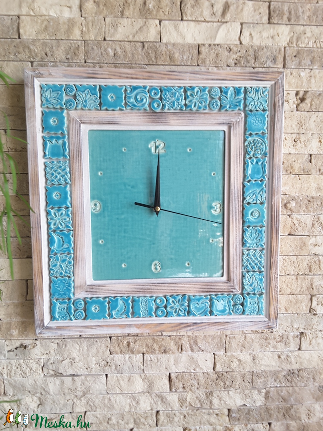 ,Ékes Türkiz Keretezett Kerámia Falióra -  - Meska.hu