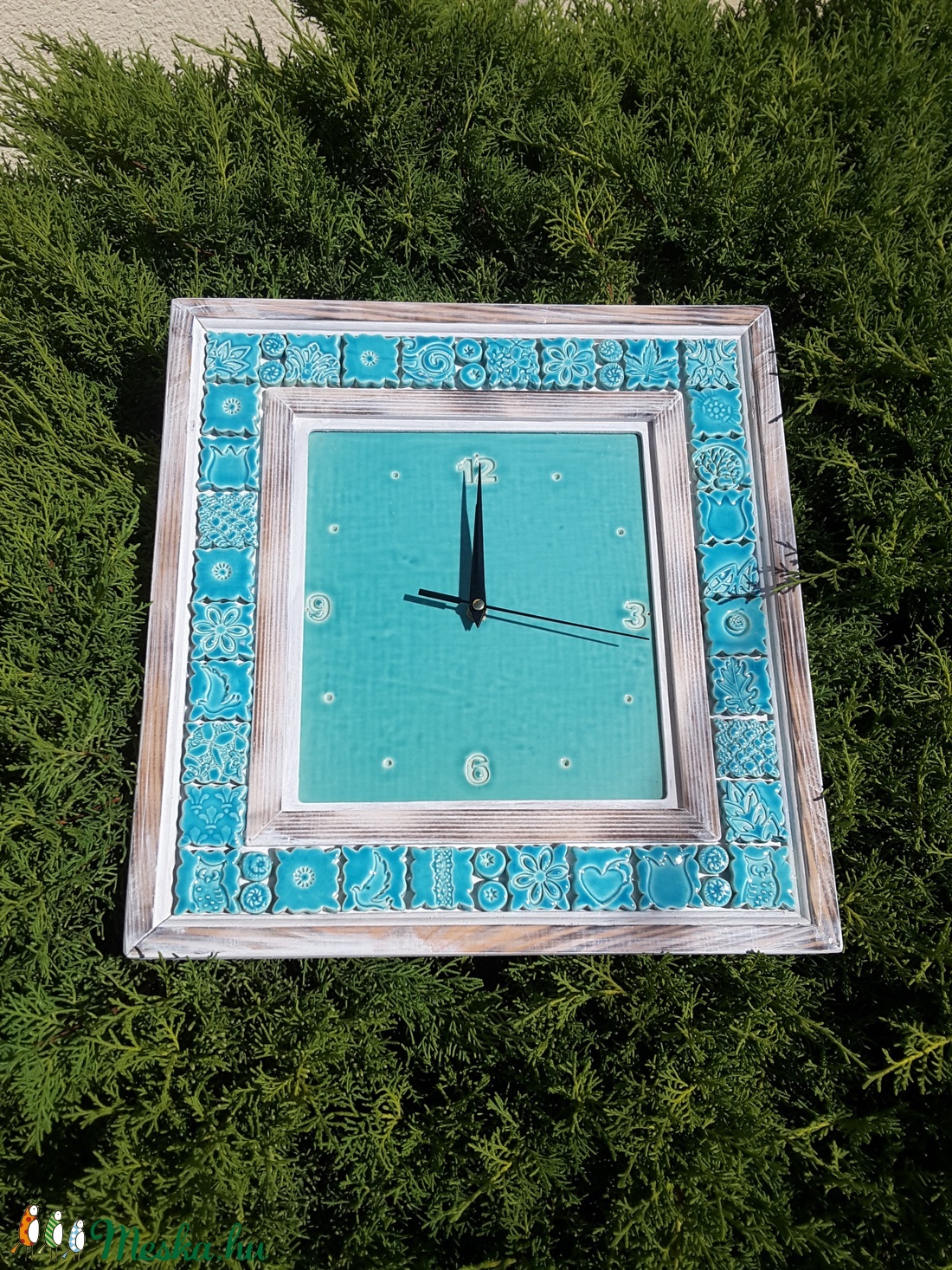 ,Ékes Türkiz Keretezett Kerámia Falióra -  - Meska.hu