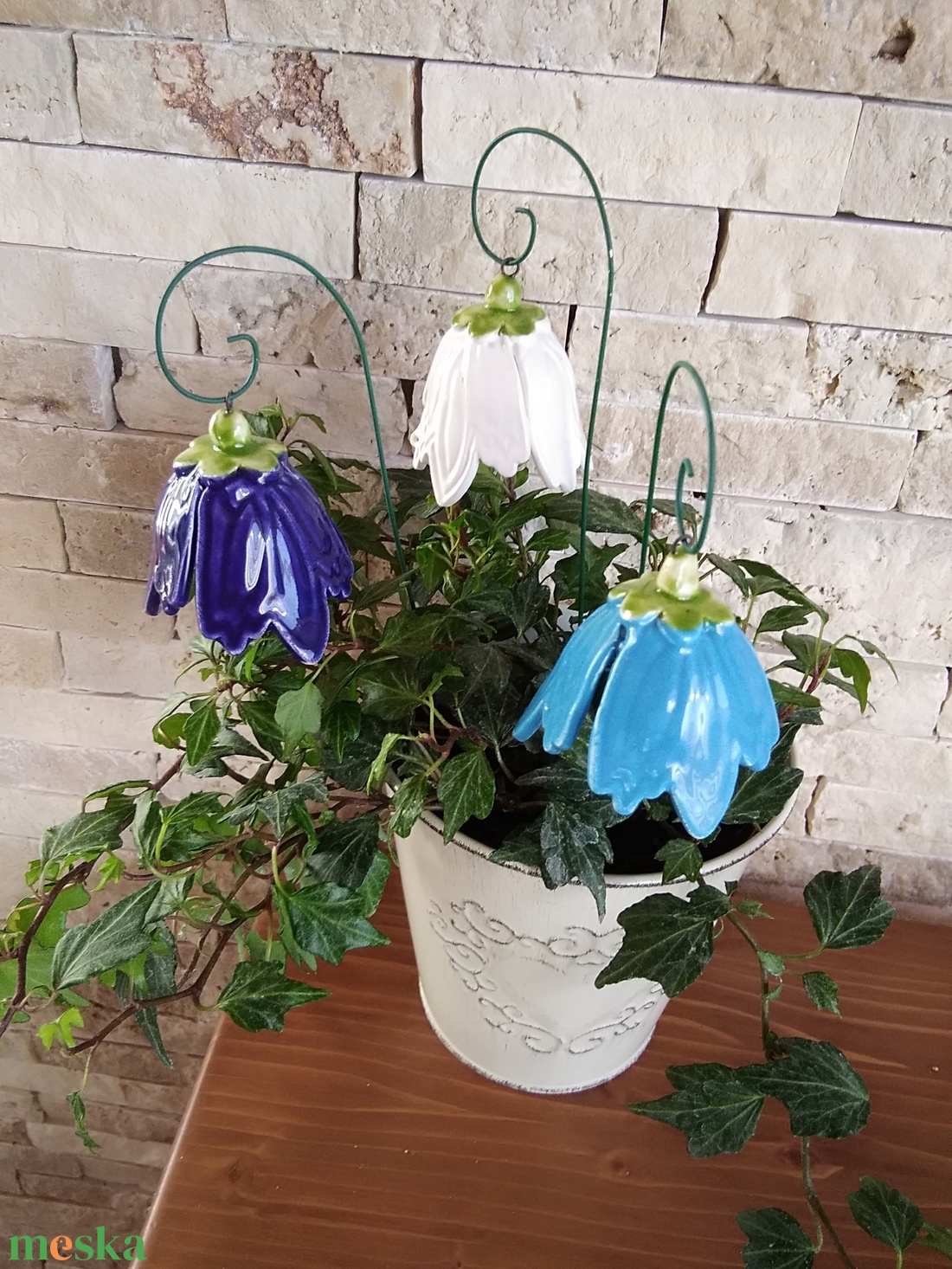,3db Nagy Kék-FehérbHarangvirágMázas Kerámia Virág  - otthon & életmód - dekoráció - virágdísz és tartó - csokor & virágdísz - Meska.hu