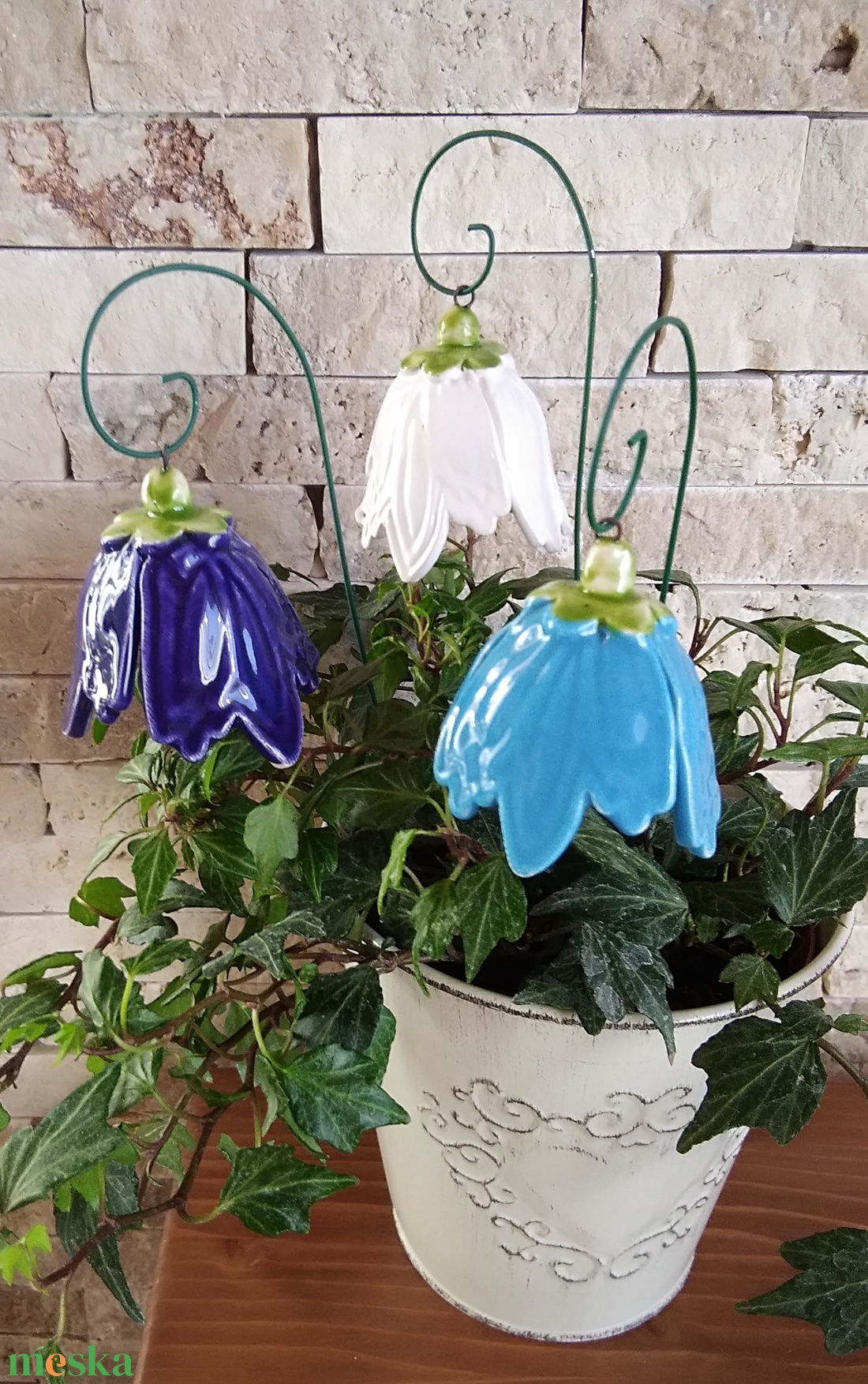 ,3db Nagy Kék-FehérbHarangvirágMázas Kerámia Virág  - otthon & életmód - dekoráció - virágdísz és tartó - csokor & virágdísz - Meska.hu