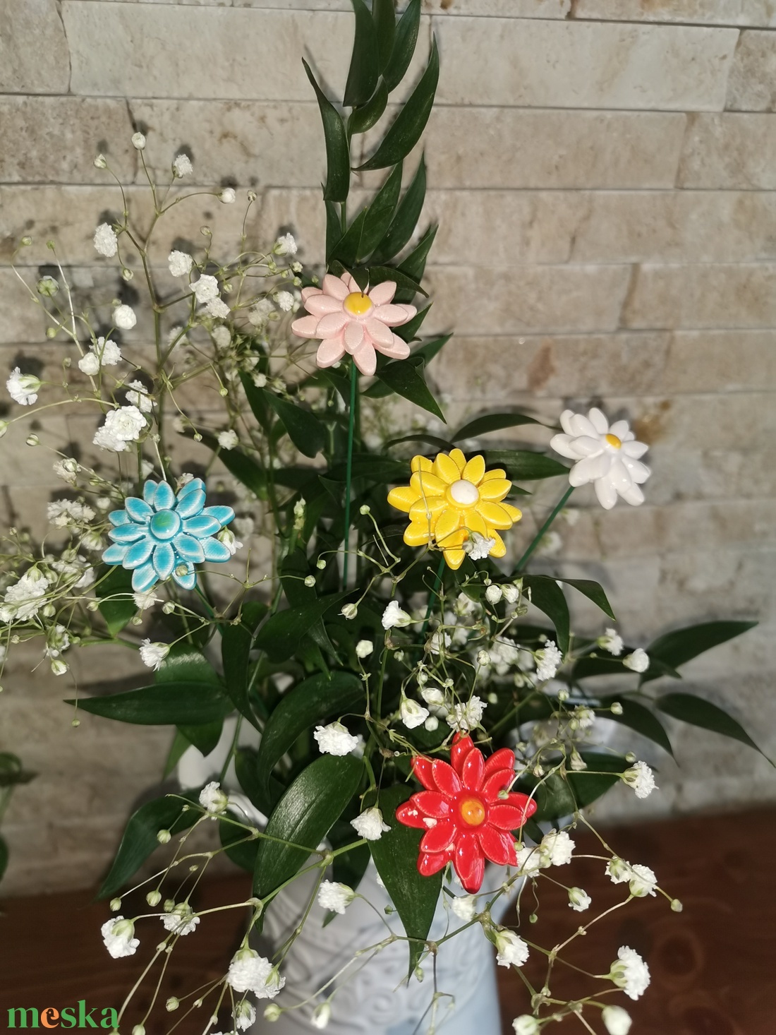 ,5 db színes kis virágMázas Kerámia Virág  - otthon & életmód - dekoráció - virágdísz és tartó - csokor & virágdísz - Meska.hu