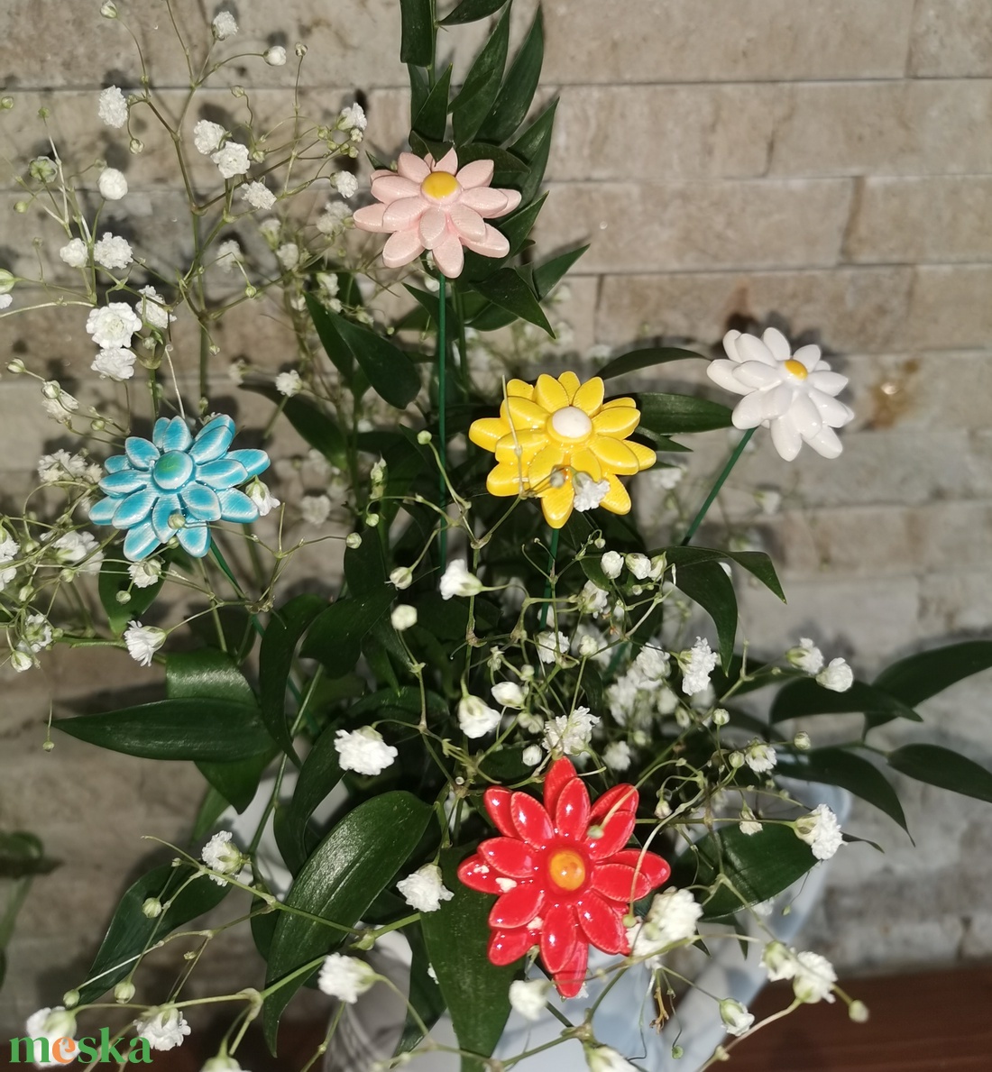 ,5 db színes kis virágMázas Kerámia Virág  - otthon & életmód - dekoráció - virágdísz és tartó - csokor & virágdísz - Meska.hu