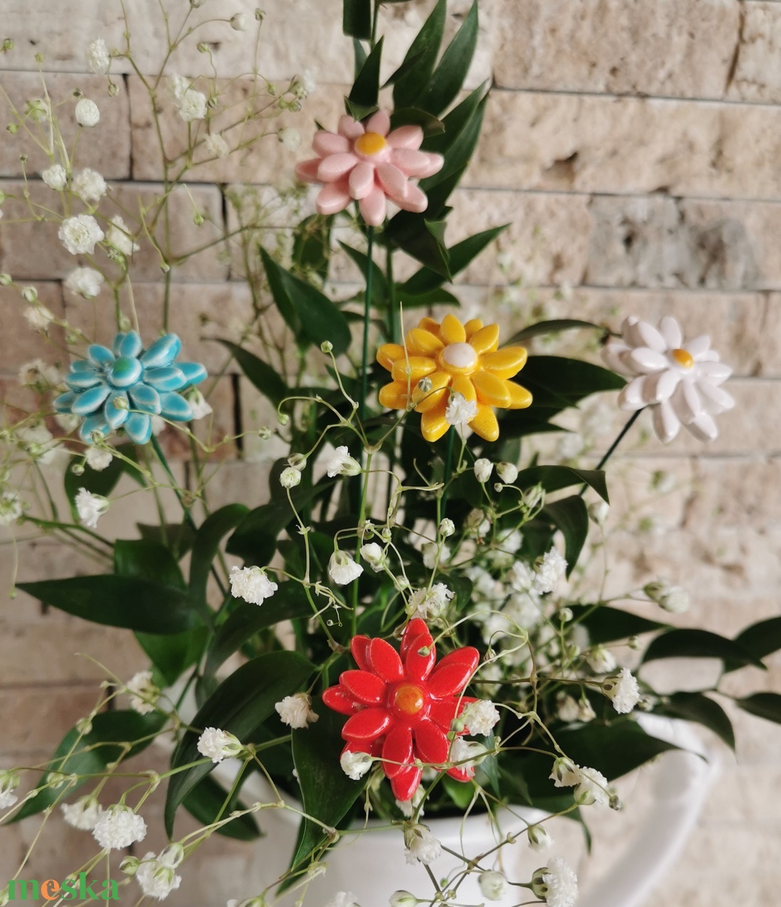 ,5 db színes kis virágMázas Kerámia Virág  - otthon & életmód - dekoráció - virágdísz és tartó - csokor & virágdísz - Meska.hu