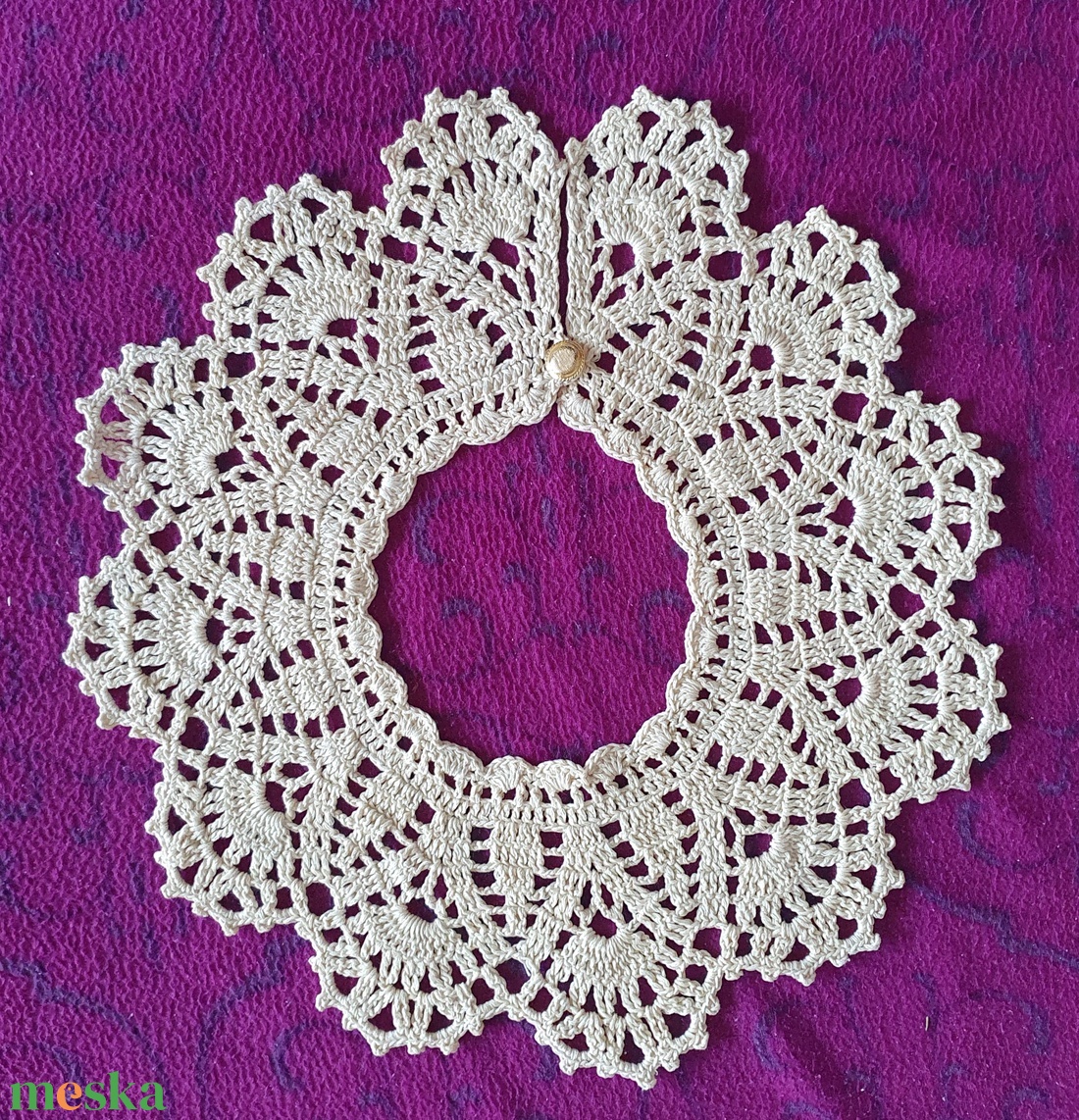 Horgolt csipkegallér ekrü fonalból - ruha & divat - sál, sapka, kendő - vállkendő - Meska.hu