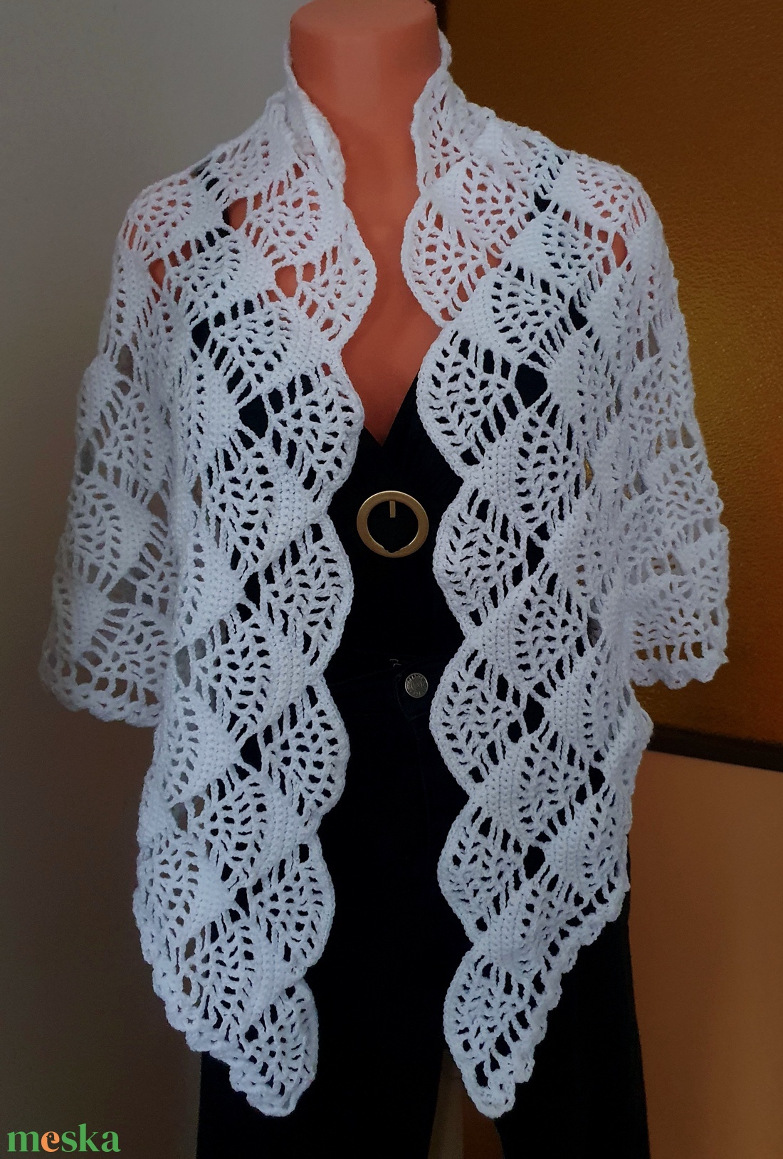 Horgolt fehér  vállkendő - ruha & divat - sál, sapka, kendő - vállkendő - Meska.hu