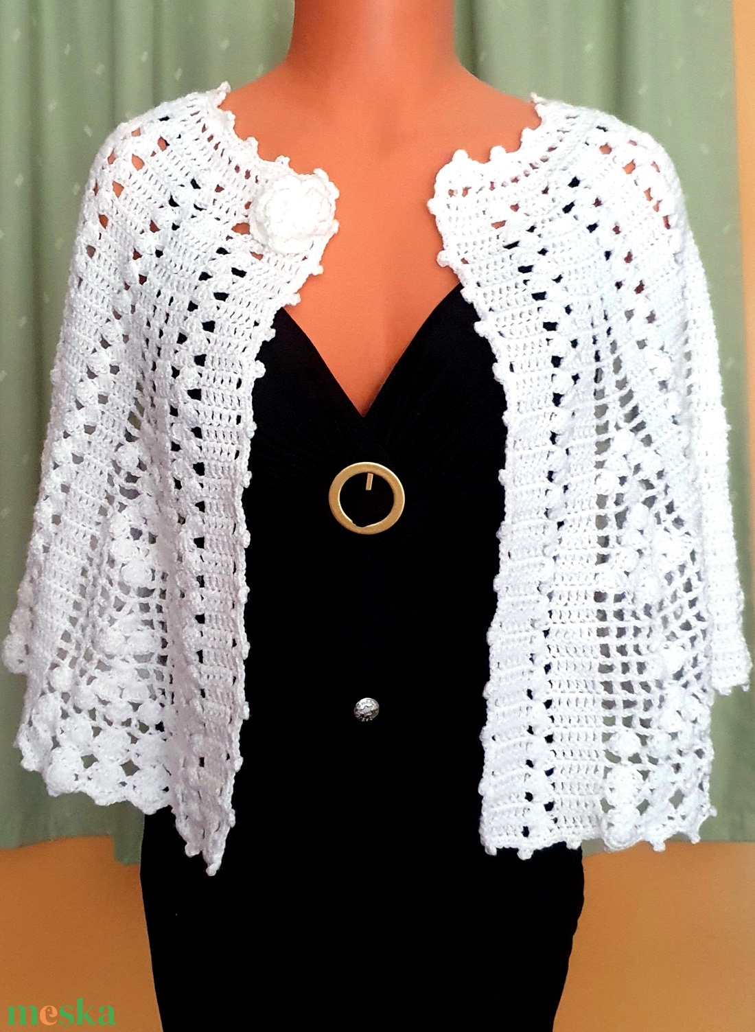 Csipke boleró, horgolt fehér, modern pelerin, vállkendő, poncsó - esküvő - kiegészítők - bolero és válltakaró - Meska.hu