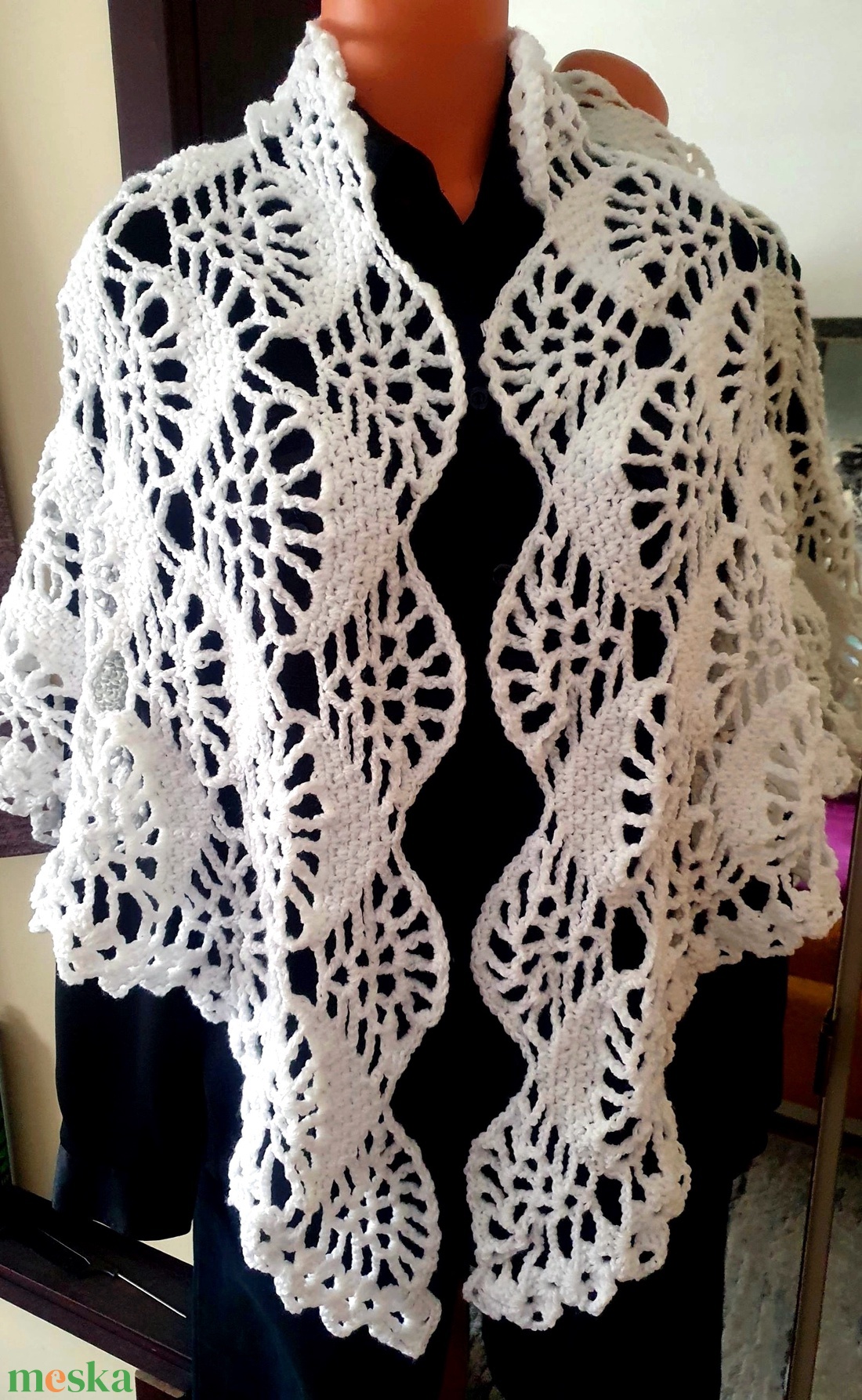 Horgolt csipke fehér  vállkendő - ruha & divat - sál, sapka, kendő - vállkendő - Meska.hu