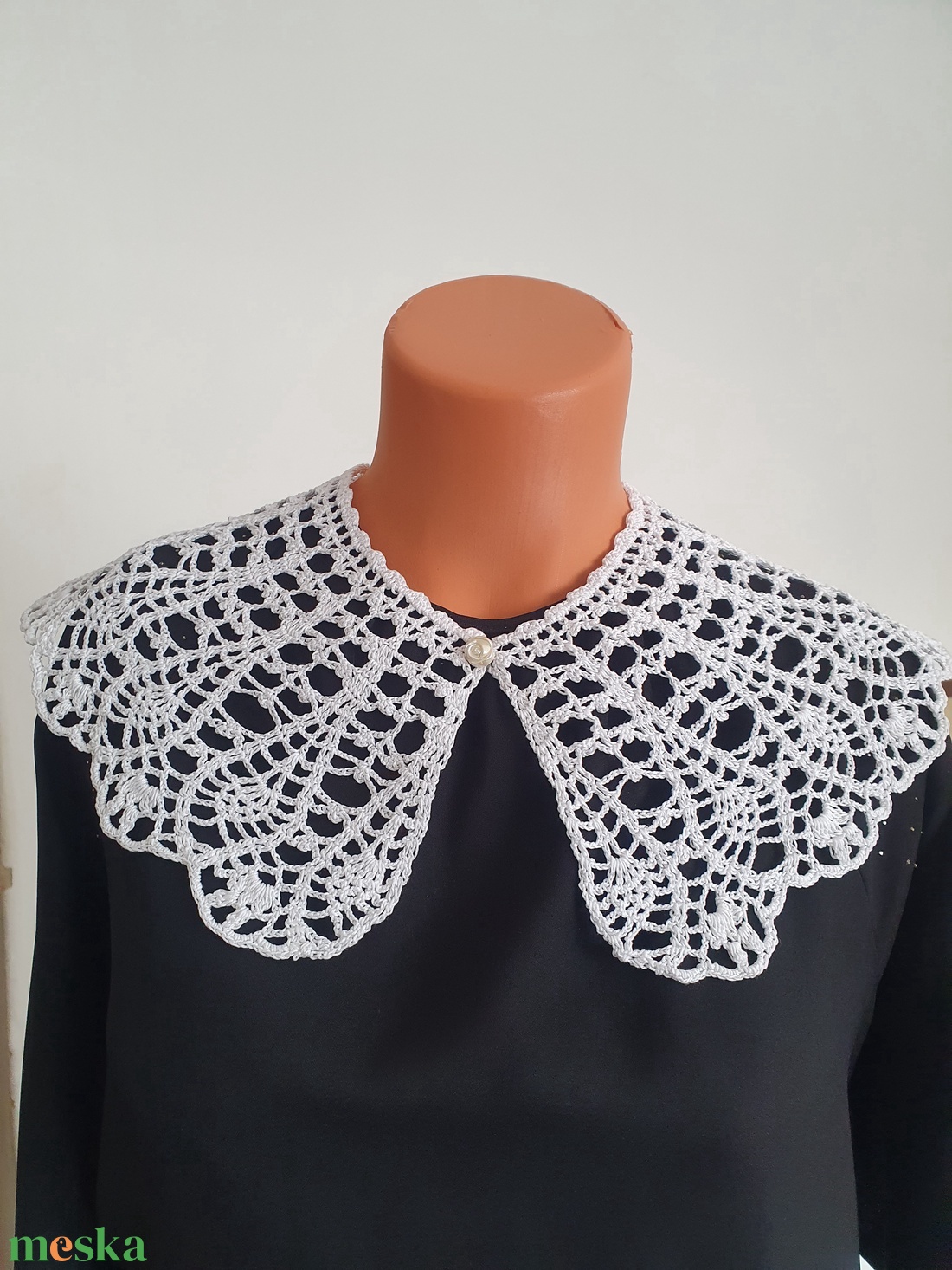 Horgolt csipkegallér, ünnepi, fehér fonalból - ruha & divat - sál, sapka, kendő - vállkendő - Meska.hu