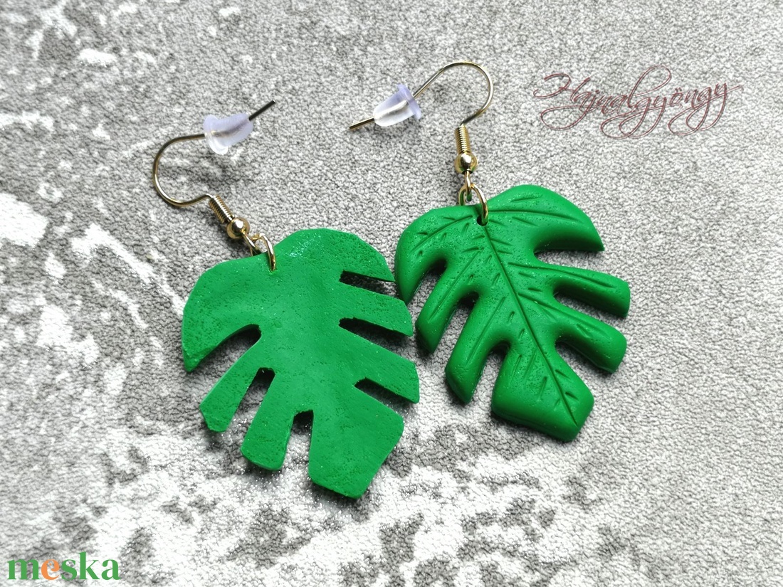 Philodendron fülbevaló - ékszer - fülbevaló - lógó fülbevaló - Meska.hu