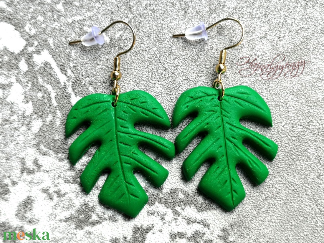 Philodendron fülbevaló - ékszer - fülbevaló - lógó fülbevaló - Meska.hu