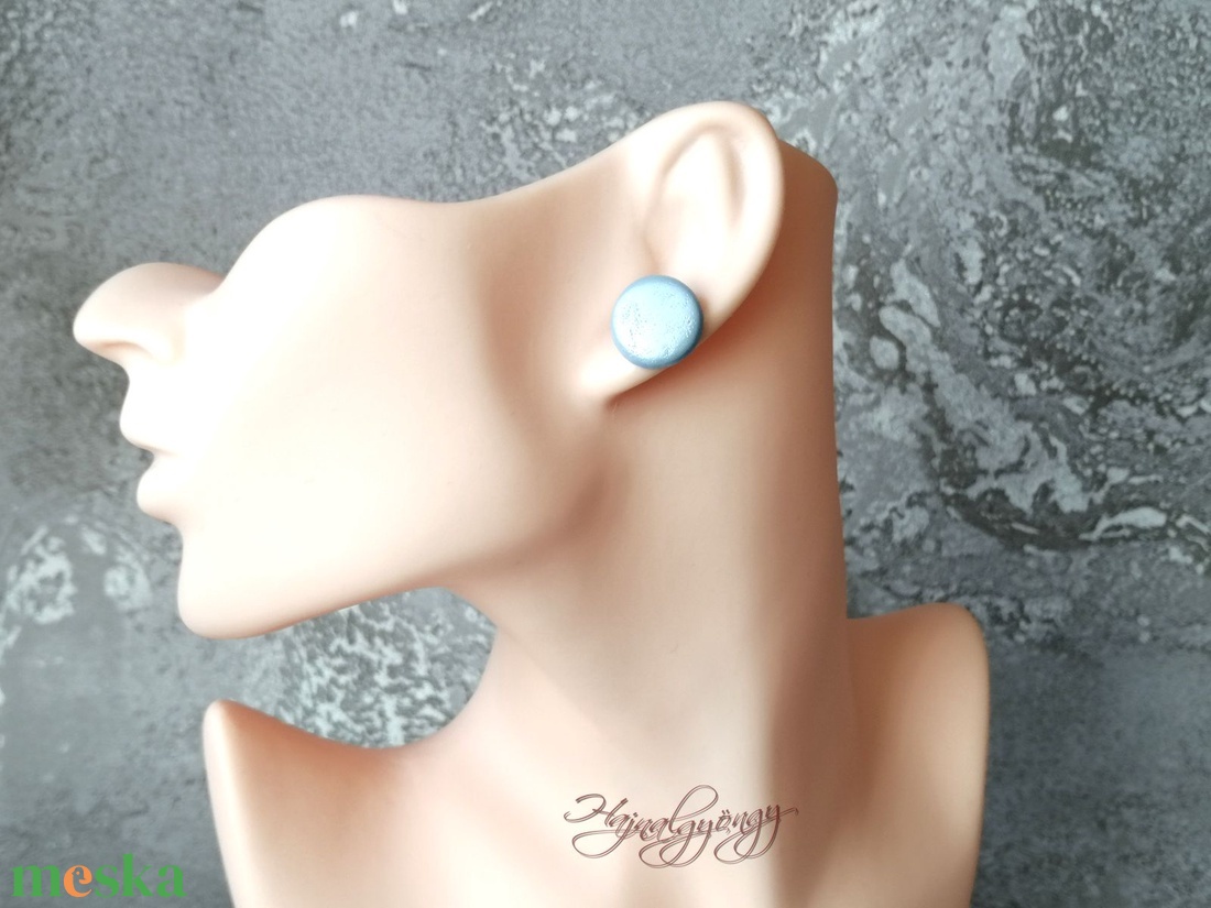 Jégkék csíkos nagy fülbevaló - ékszer - fülbevaló - pötty fülbevaló - Meska.hu