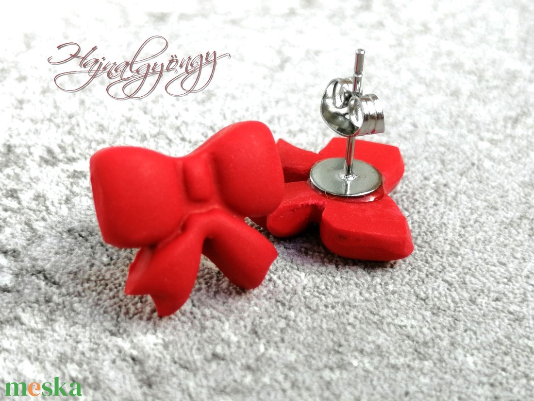 PIROS MASNI  fülbevaló - ékszer - fülbevaló - pötty fülbevaló - Meska.hu
