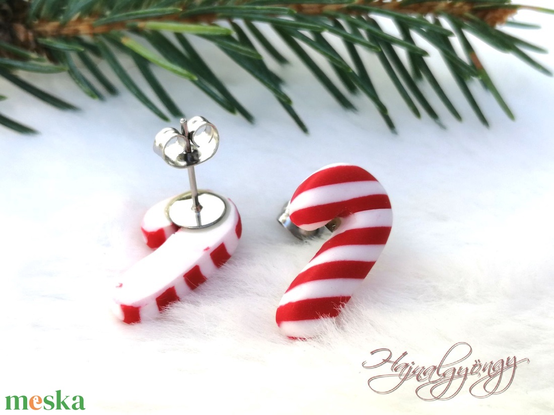 CUKORPÁLCA  fülbevaló - ékszer - fülbevaló - pötty fülbevaló - Meska.hu
