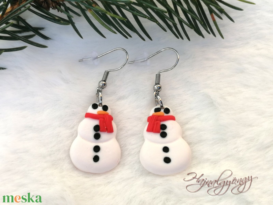 Hóember fülbevaló - ékszer - fülbevaló - lógó fülbevaló - Meska.hu