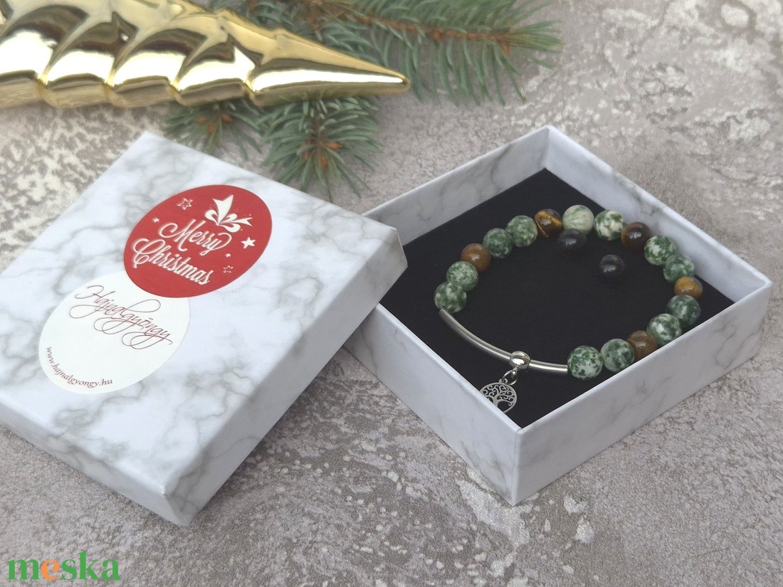 Pettyes zöld jáde és tigrisszem szett - ékszer - ékszerszett - Meska.hu