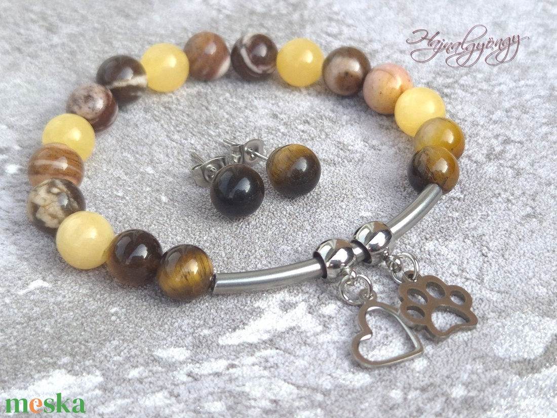 Narancs kalcit és tigrisszem szett - ékszer - ékszerszett - Meska.hu