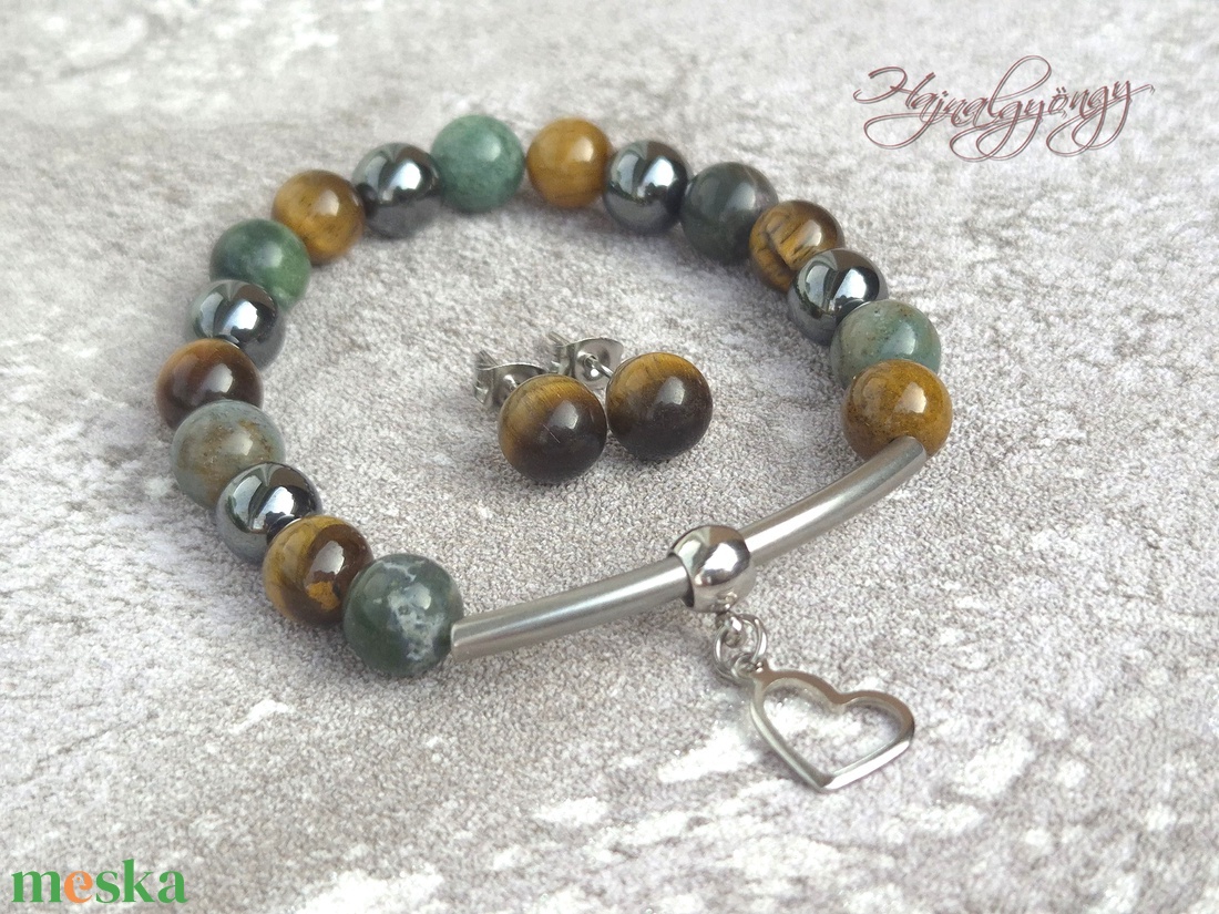 Hematit, indiai achát és tigrisszem szett - ékszer - ékszerszett - Meska.hu