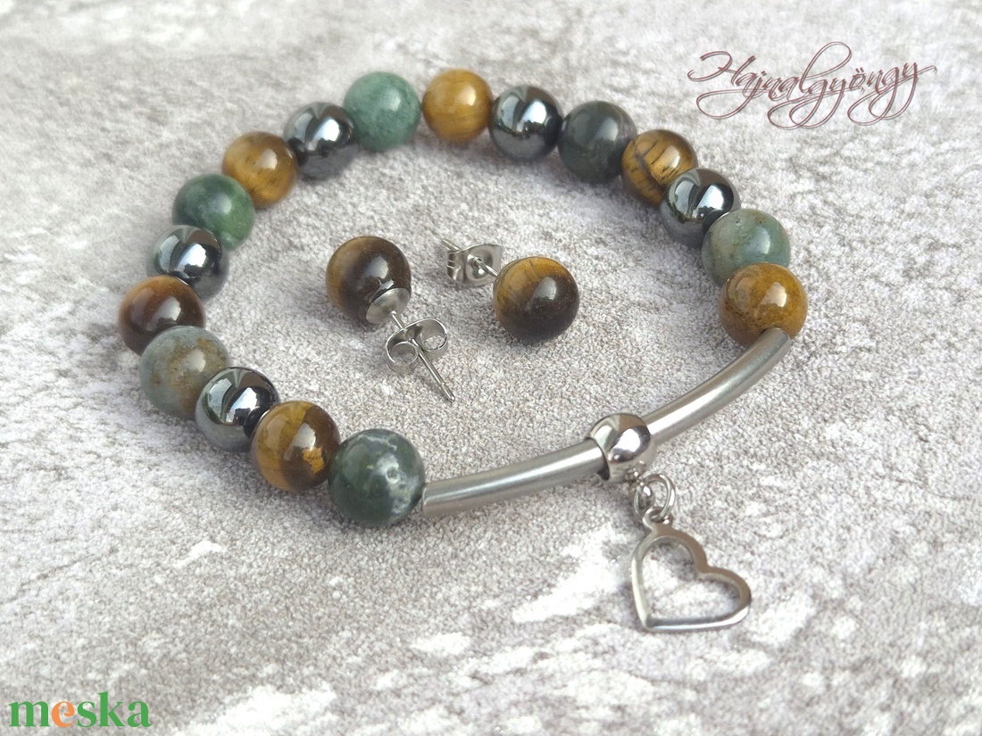 Hematit, indiai achát és tigrisszem szett - ékszer - ékszerszett - Meska.hu