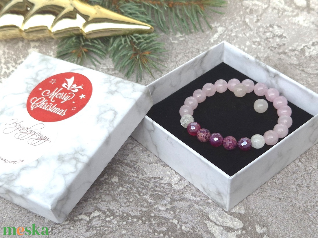 Rózsakvarc, achát, és hegyikristály szett - ékszer - ékszerszett - Meska.hu