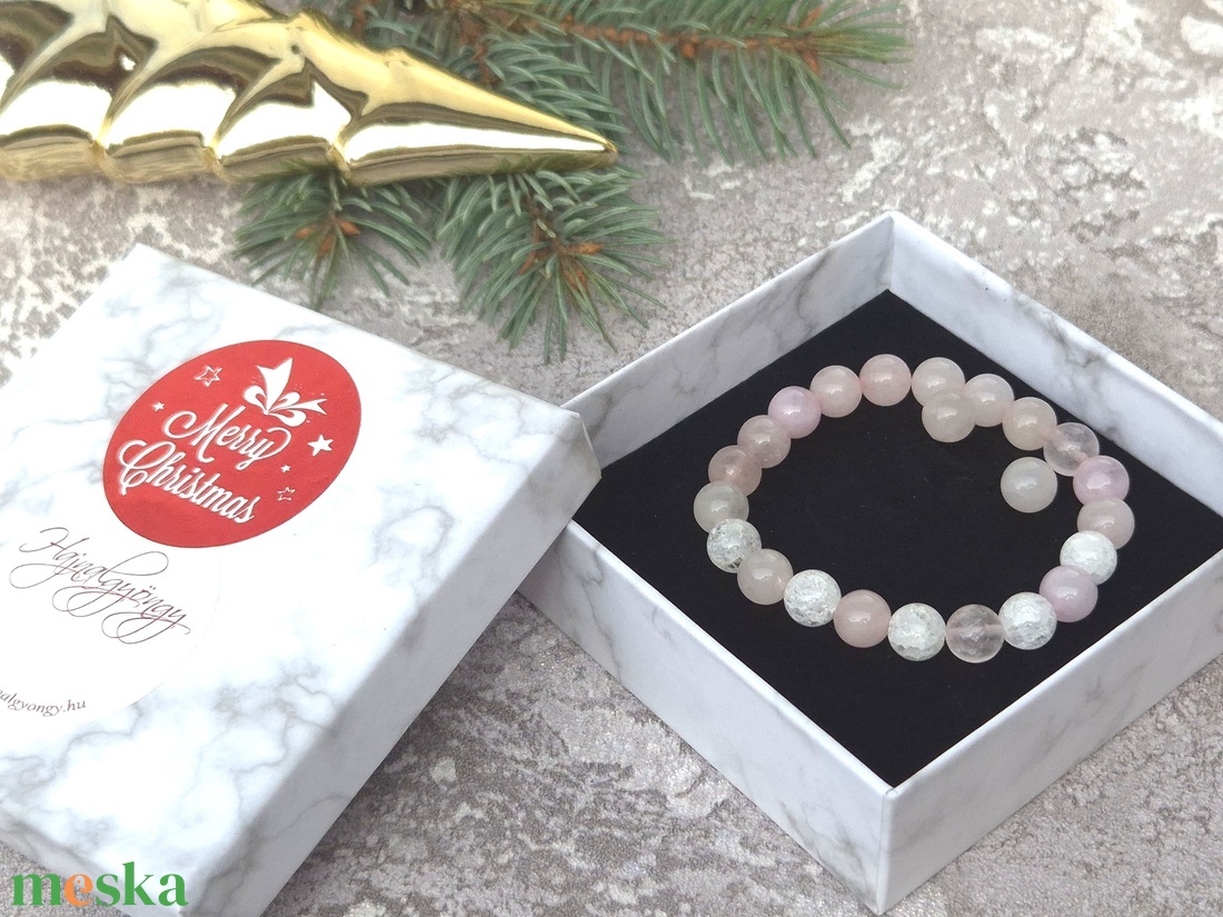 Rózsakvarc és hegyikristály szett - ékszer - ékszerszett - Meska.hu