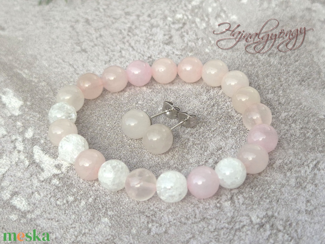 Rózsakvarc és hegyikristály szett - ékszer - ékszerszett - Meska.hu