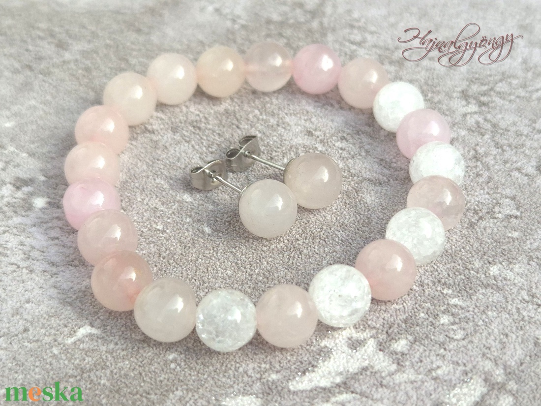Rózsakvarc és hegyikristály szett - ékszer - ékszerszett - Meska.hu