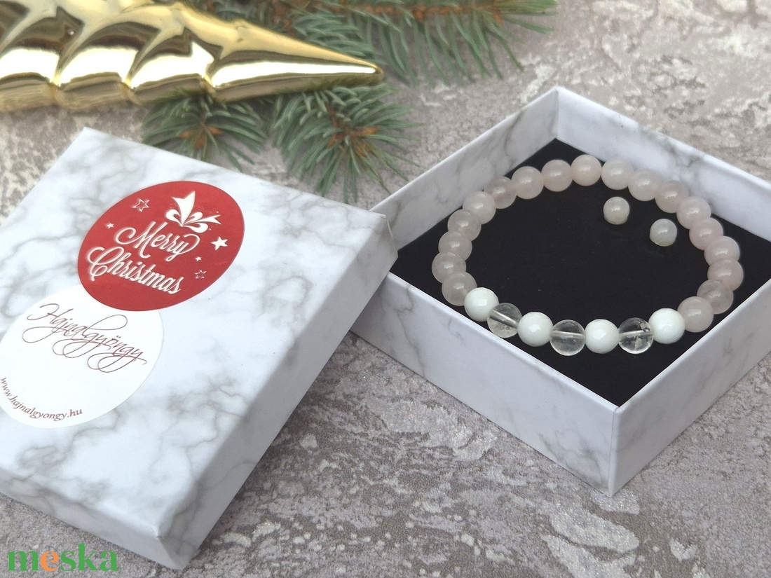 Rózsakvarc és hegyikristály szett - ékszer - ékszerszett - Meska.hu