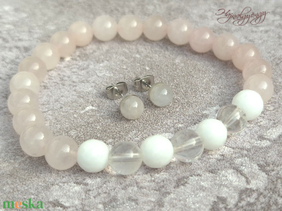 Rózsakvarc és hegyikristály szett - ékszer - ékszerszett - Meska.hu